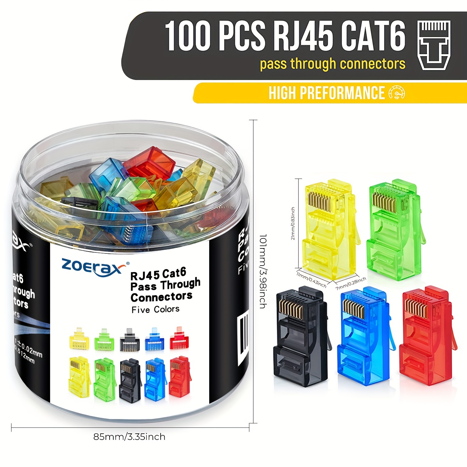 Rj45 Jack - ZoeRax 100Pcs RJ45 Cat6 Connectors Pass