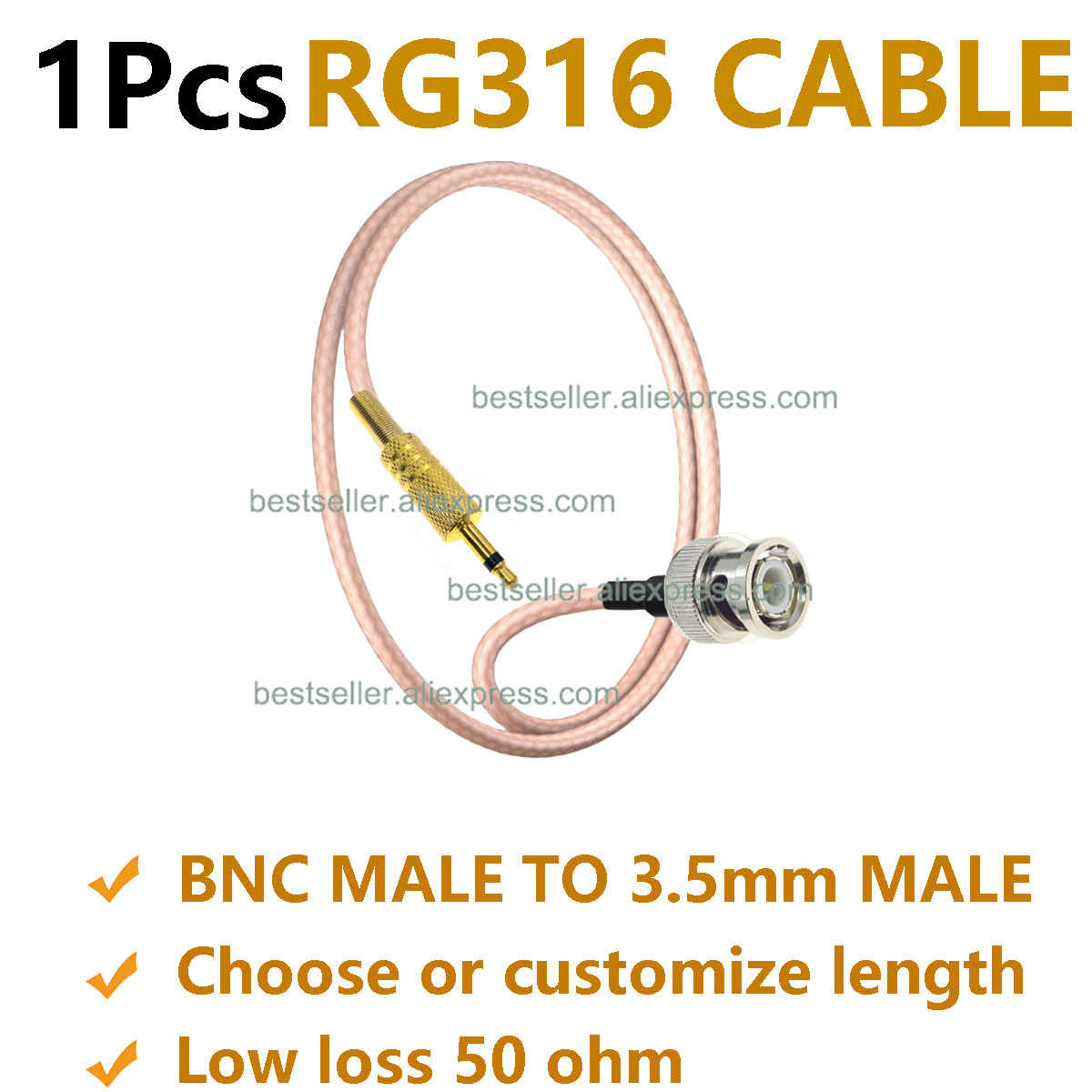1Pcs RG316 BNC Male to 3.5mm M - Audio Jumper Wire 评论和价格